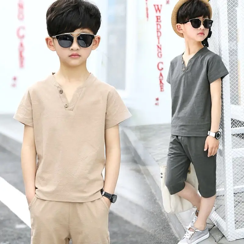 Children Cotton And Hemp 2021 New V-neck Short Sleeve T-shirt Pure Cotton Suit Two Pieces Set For Baby Boy Fashion Cute Clothing
Children Cotton And Hemp 2021 New V-neck Short Sleeve T-shirt Pure Cotton Suit Two Pieces Set For Baby Boy Fashion Cute Clothing
