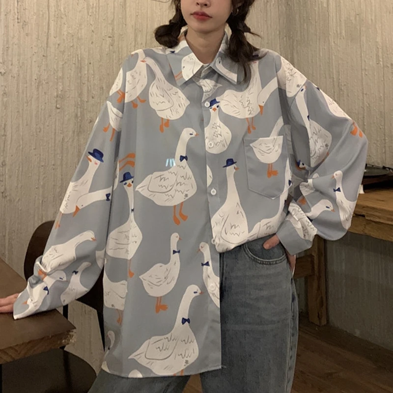 Korean Style Women Oversized Shirts Fashion Cartoon Print Single-Breasted Long Sleeve Lady Loose Blousers Preppy Ins Tops Autumn
Korean Style Women Oversized Shirts Fashion Cartoon Print Single-Breasted Long Sleeve Lady Loose Blousers Preppy Ins Tops Autumn