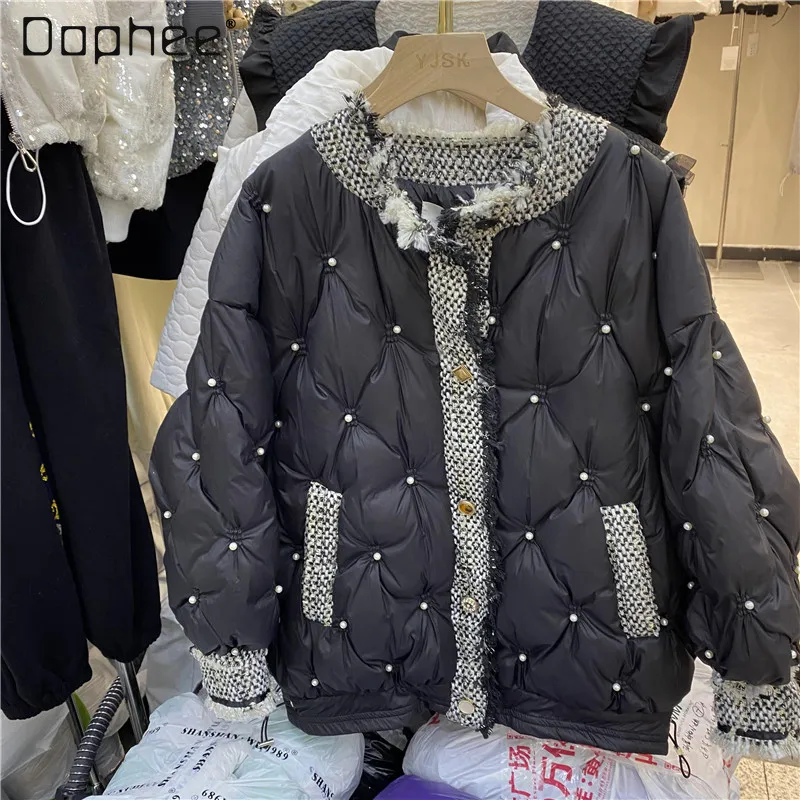 Beaded Warm Down Jackets Women 2021 New Winter Clothes Long Sleeve Round Neck Thickened White Duck Down Short Coat for Women
Beaded Warm Down Jackets Women 2021 New Winter Clothes Long Sleeve Round Neck Thickened White Duck Down Short Coat for Women