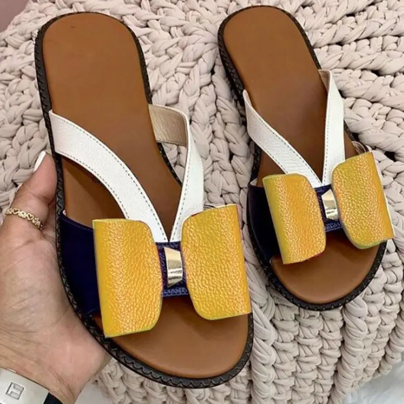 Women Sandals 2021 Summer Women Fashion Flat Slippers Color Blocking Bowknot Sandals Large Size Slippers PU Beach Outdoor Slides
Women Sandals 2021 Summer Women Fashion Flat Slippers Color Blocking Bowknot Sandals Large Size Slippers PU Beach Outdoor Slides