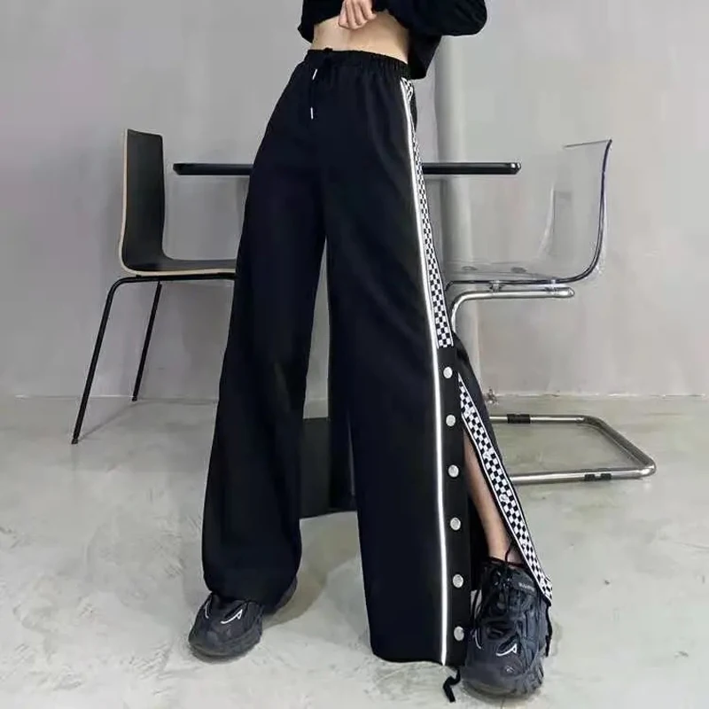 Women Casual Pants Fashion Wide Leg Trousers Loose Sport Pants Female High Waist Side Split Drawstring Pant 
Women Casual Pants Fashion Wide Leg Trousers Loose Sport Pants Female High Waist Side Split Drawstring Pant