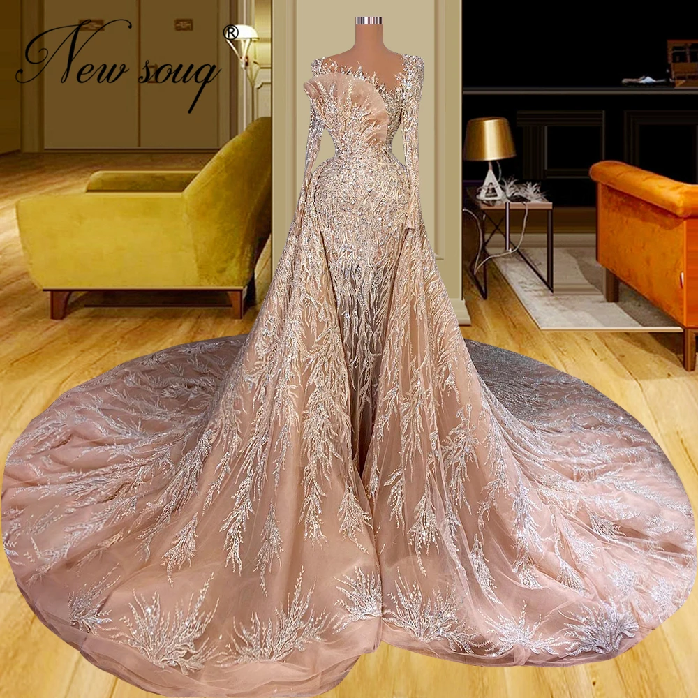 

Vestidos De Festa Beading Crystals Evening Dresses Long Sleeves Formal Party Dress Plus Size Middle East Prom Gowns 2022 Dubai