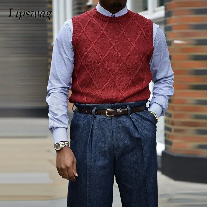 Vintage Sleeveless Solid Knitted Tops For Men 2021 Autumn All-match Casual Sweaters Fashion O-Neck Slim Vest Mens New Streetwear
Vintage Sleeveless Solid Knitted Tops For Men 2021 Autumn All-match Casual Sweaters Fashion O-Neck Slim Vest Mens New Streetwear
