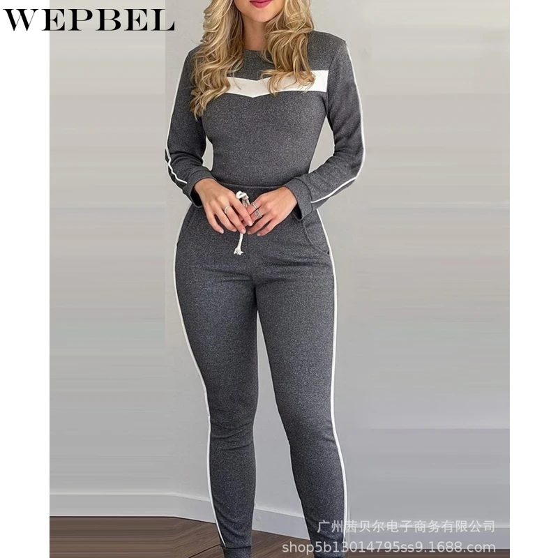 WEPBEL Women's Casual Solid Color Slim Fit Sports Suit Autumn Long Sleeve O-Neck Top + Lace-up High Waist Pencil Pants Suit
WEPBEL Women's Casual Solid Color Slim Fit Sports Suit Autumn Long Sleeve O-Neck Top + Lace-up High Waist Pencil Pants Suit