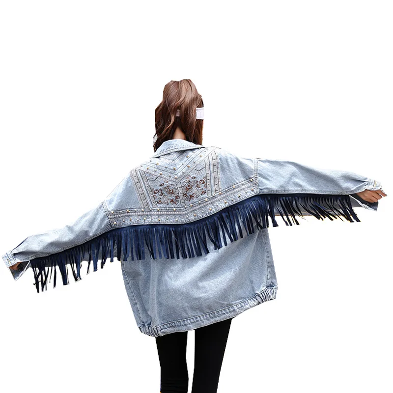 Denim Jacket Women 2020 Autumn New Fashion Female Long Sleeve Single Breasted Tassel Embroidered Outerwear Denim Coats Jacket
Denim Jacket Women 2020 Autumn New Fashion Female Long Sleeve Single Breasted Tassel Embroidered Outerwear Denim Coats Jacket