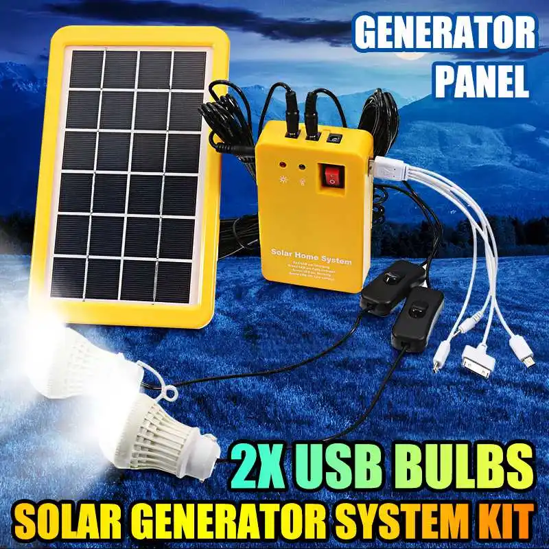 50W USB Solar Power Panel Solar Charger with 2 LED Bulbs Home System Generator Kit Indoor Outdoor Light Over Discharge Protect
50W USB Solar Power Panel Solar Charger with 2 LED Bulbs Home System Generator Kit Indoor Outdoor Light Over Discharge Protect