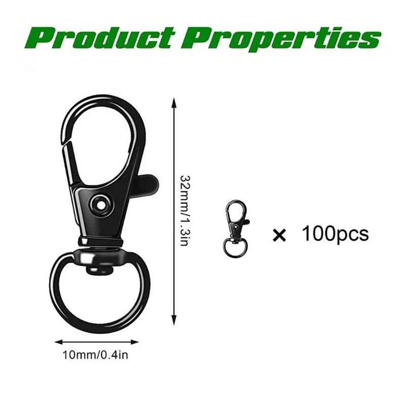 Q0KE 100 Pcs Lobster Claw Clasp Black Swivel DIY Handcraft Hook Trigger Decoration Anti-rust Alloy Deco Holiday Birthday Gift
Q0KE 100 Pcs Lobster Claw Clasp Black Swivel DIY Handcraft Hook Trigger Decoration Anti-rust Alloy Deco Holiday Birthday Gift