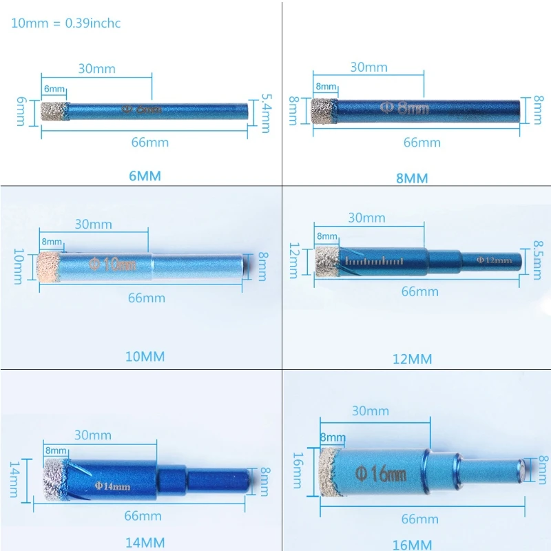 6 8 10 12 14 16 mm Durable Diamond Coated Core Drill Bit Dry Drilling for Glass Marble Granite Quartz Porcelain Ceramics
6 8 10 12 14 16 mm Durable Diamond Coated Core Drill Bit Dry Drilling for Glass Marble Granite Quartz Porcelain Ceramics