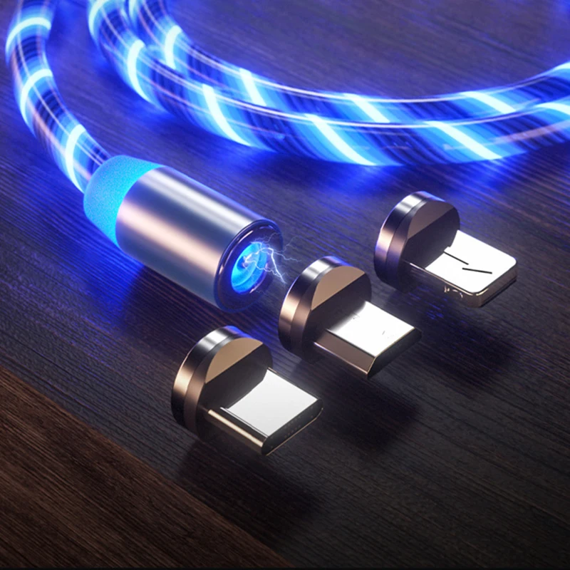 Магнитный кабель USB Type C для Huawei P8 P9 P20 P30 lite P Smart 2019 со светодиодной подсветкой