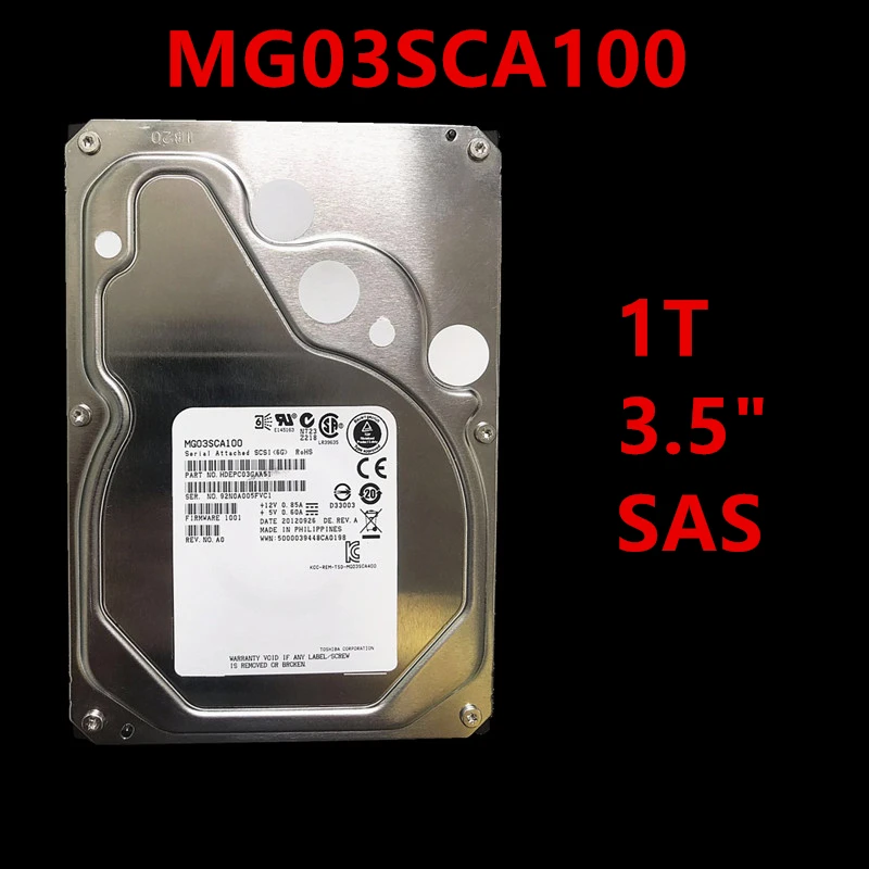 

New Original HDD For Toshiba 1TB 3.5" SAS 6 Gb/s 64MB 7200RPM For Internal Hard Disk For Enterprise Class HDD For MG03SCA100