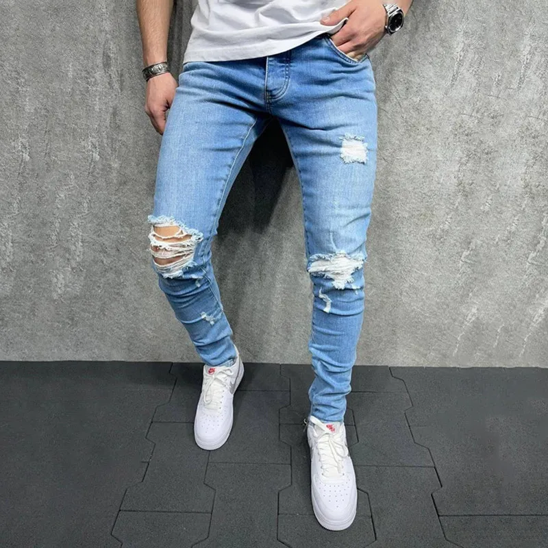 Men's Jeans Autumn Winter Fashion Solid Color Ripped Jeans Men's Casual Pocket Mid Waist Jeans Stretch Jeans Denim Pencil Pants 
Men's Jeans Autumn Winter Fashion Solid Color Ripped Jeans Men's Casual Pocket Mid Waist Jeans Stretch Jeans Denim Pencil Pants