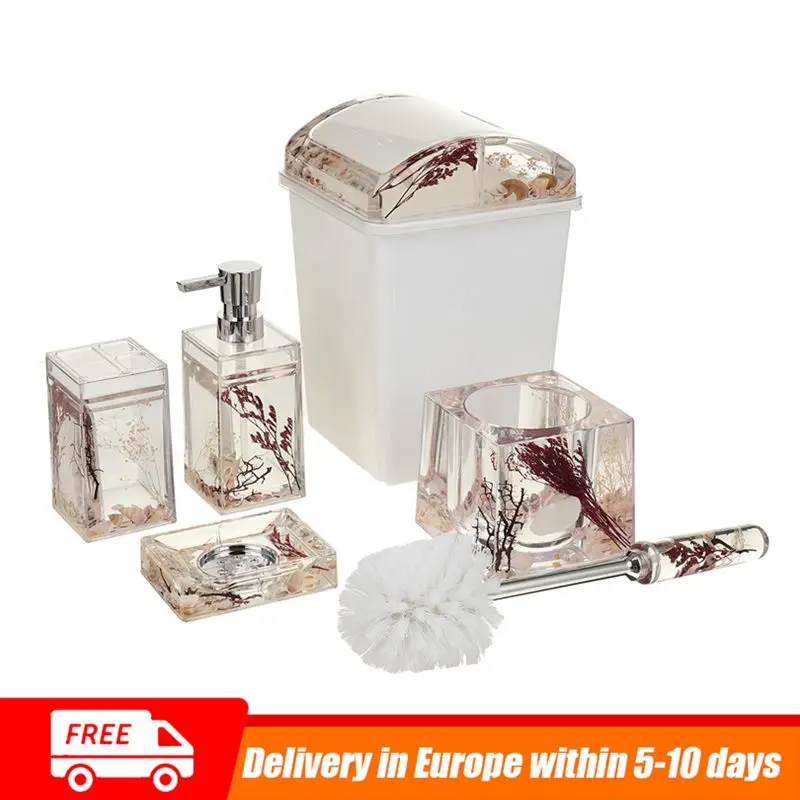 5Pcs Water Shell Flower Bathroom Accessories Sets Soap Liquid Dispenser Toothbrush Holder Tumbler Trash Can Toilet Brush Holder
5Pcs Water Shell Flower Bathroom Accessories Sets Soap Liquid Dispenser Toothbrush Holder Tumbler Trash Can Toilet Brush Holder