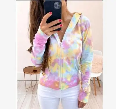 Autumn and winter zipper hooded cardigan tie-dyed printed long-sleeved loose coat sweater
Autumn and winter zipper hooded cardigan tie-dyed printed long-sleeved loose coat sweater