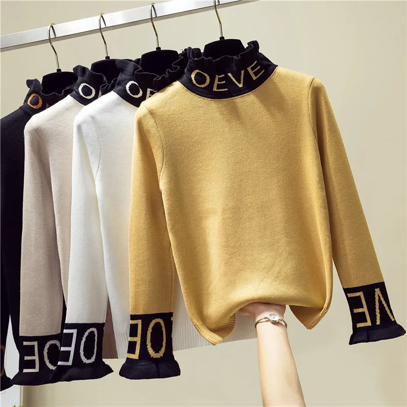 Autumn Winter Thick Warm Letter Embroidered Turtleneck Sweater Women Long Sleeve Knit Pullover Solid Sweaters Tops Female
Autumn Winter Thick Warm Letter Embroidered Turtleneck Sweater Women Long Sleeve Knit Pullover Solid Sweaters Tops Female