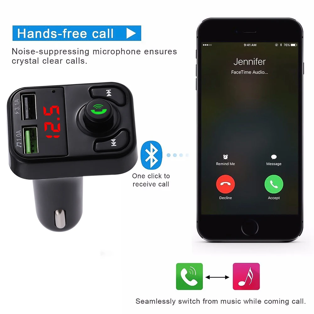 Wireless Handsfree Car Audio Receiver Bluetooth 5.0 Car Fm Transmitter Auto Mp3 Player Dual Usb Fast Charger Car Accessories 
Wireless Handsfree Car Audio Receiver Bluetooth 5.0 Car Fm Transmitter Auto Mp3 Player Dual Usb Fast Charger Car Accessories