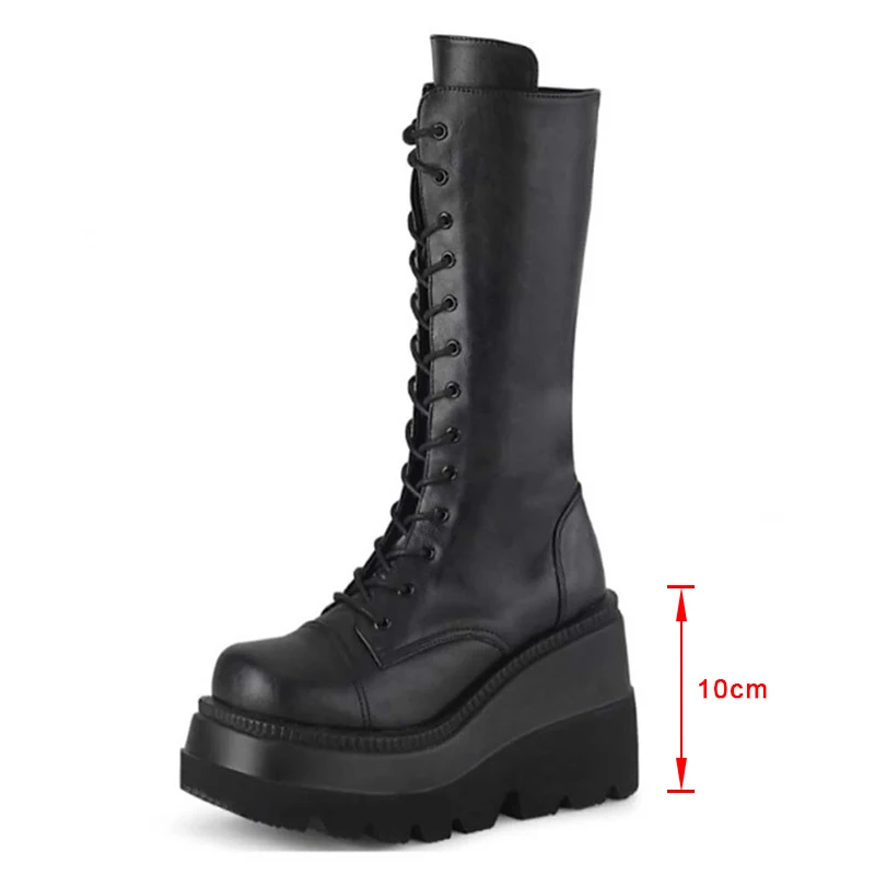Women Gothic Style Black Boots Wedges Platform High Heel Martin Shoes Fashion Ladies Mid-calf Boots Autumn Winter Plus Size 43
Women Gothic Style Black Boots Wedges Platform High Heel Martin Shoes Fashion Ladies Mid-calf Boots Autumn Winter Plus Size 43