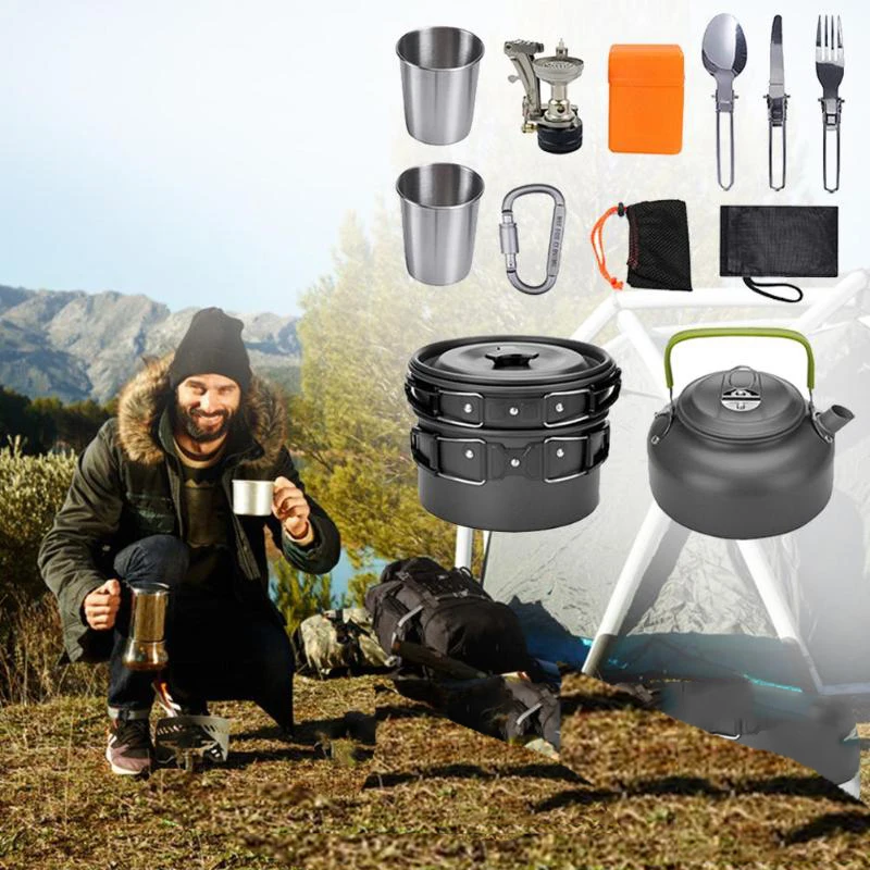 Camping Cookware Set Aluminum Cooking Tea Cup Kettle Tableware Pot Pan Fork Outdoor Camping Kitchen BBQ Cooking Tools Equipment
Camping Cookware Set Aluminum Cooking Tea Cup Kettle Tableware Pot Pan Fork Outdoor Camping Kitchen BBQ Cooking Tools Equipment