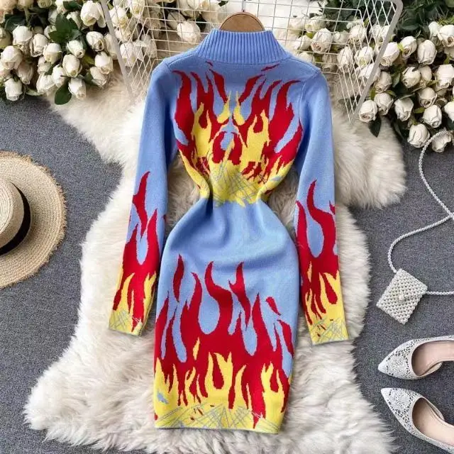 Women's knitted dress design sense niche flame red color matching temperament zipper small stand-up collar slim bag hip skirt
Women's knitted dress design sense niche flame red color matching temperament zipper small stand-up collar slim bag hip skirt