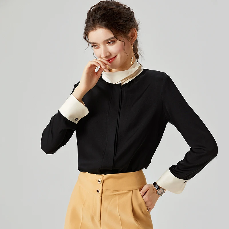 100% Heavy Silk Women's Shirt Stand Collar Long Sleeves Color Block Elegant Casual High Quality Blouse Tops
100% Heavy Silk Women's Shirt Stand Collar Long Sleeves Color Block Elegant Casual High Quality Blouse Tops