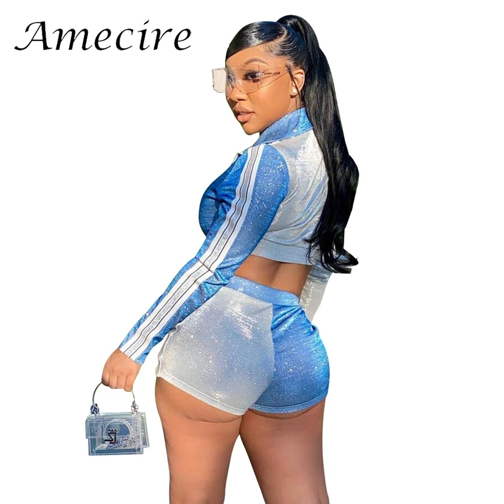 Amecire New Glitter Sparkle Jacket Matching Suit Outfits Fashion Zipper Crop Top And Shorts 2 Piece Sets Patchwork Street Wear
Amecire New Glitter Sparkle Jacket Matching Suit Outfits Fashion Zipper Crop Top And Shorts 2 Piece Sets Patchwork Street Wear