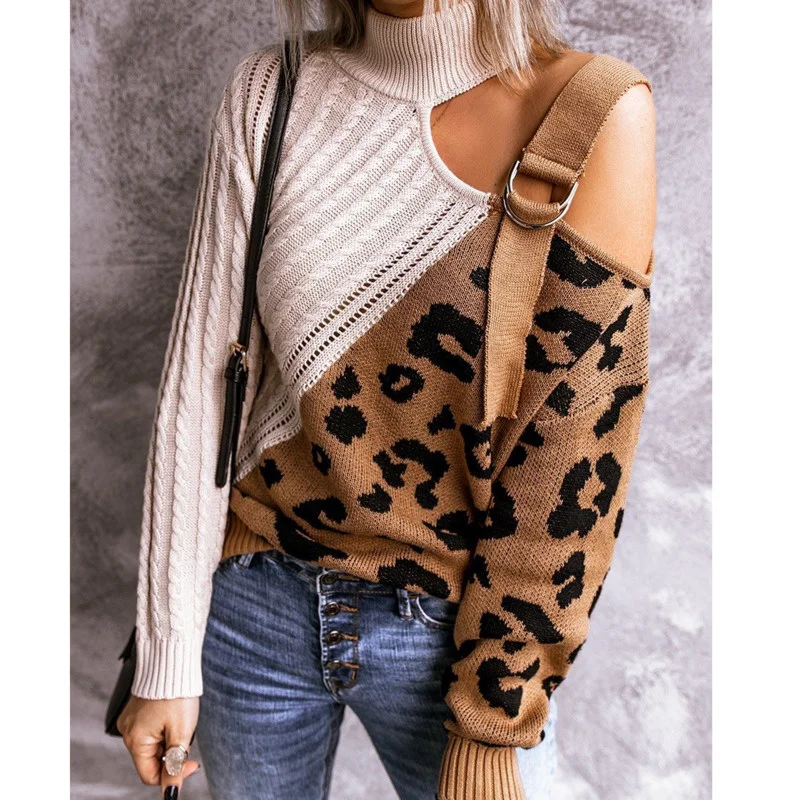 Пуловер женский осенний трикотажный с открытыми плечами и леопардовым принтом
Пуловер женский осенний трикотажный с открытыми плечами и леопардовым принтом