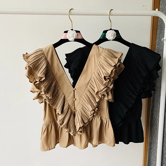 2021 Summer Ruffle Tops wOMEN'S Elegant V-neck Backless Casual Shirt Ladies Layered Ruffles Sleeveless Shirts For Women
2021 Summer Ruffle Tops wOMEN'S Elegant V-neck Backless Casual Shirt Ladies Layered Ruffles Sleeveless Shirts For Women