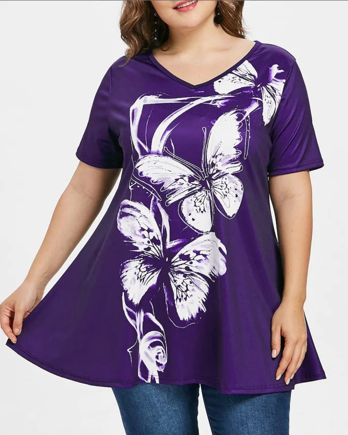 Womens Plus Size Tops Summer Short Sleeve V Neck T Shirts Fashion Butterfly Print T-Shirt Casual Loose Big Size Tees 4XL 5XL
Womens Plus Size Tops Summer Short Sleeve V Neck T Shirts Fashion Butterfly Print T-Shirt Casual Loose Big Size Tees 4XL 5XL