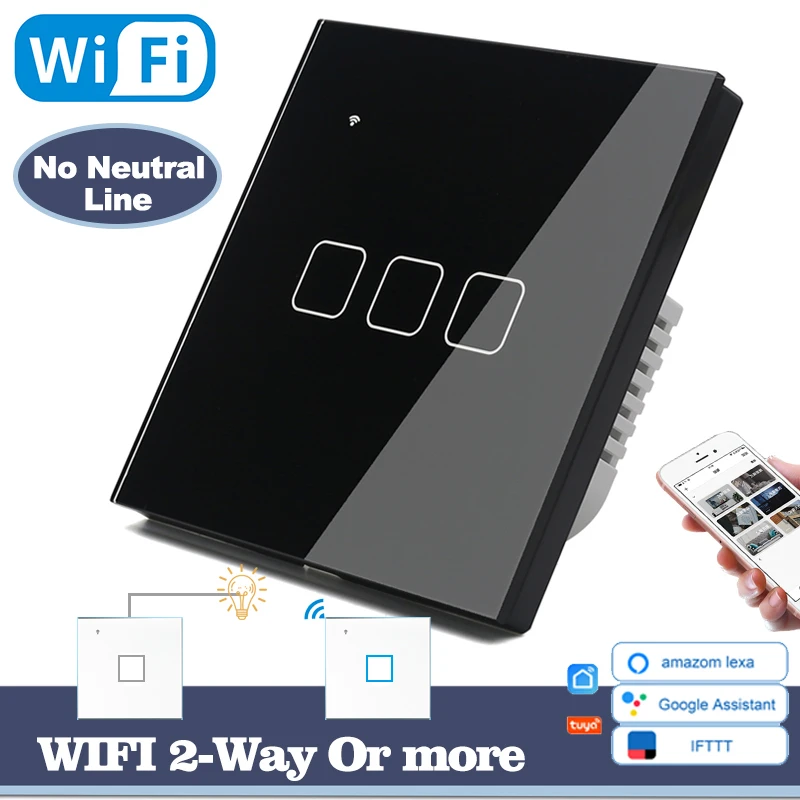 (No need neutral line) WIFI Touch Light Wall Switch Black Glass Blue LED Smart Home Phone Control 3 Gang 2 Way Alexa Google Home
(No need neutral line) WIFI Touch Light Wall Switch Black Glass Blue LED Smart Home Phone Control 3 Gang 2 Way Alexa Google Home