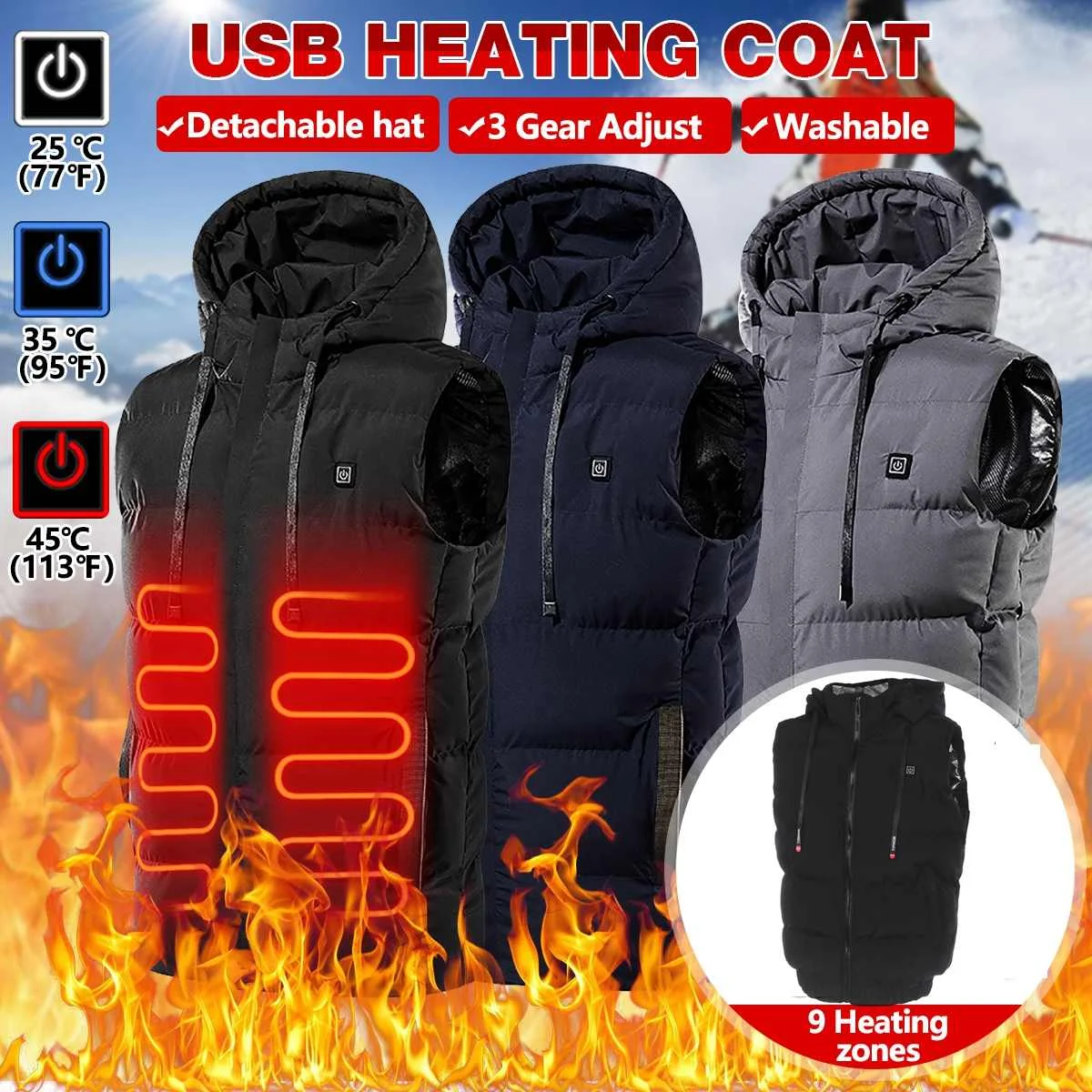 Electric Heated Vest Jacket Men Women's 9 Heated Zones Sportswear Graphene USB Heating Coat Camping Waterproof Down Jacket M-7XL
Electric Heated Vest Jacket Men Women's 9 Heated Zones Sportswear Graphene USB Heating Coat Camping Waterproof Down Jacket M-7XL