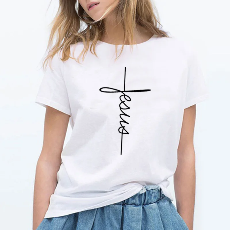 Women T Shirt 2020 Summer Short Sleeve Jesus T-shirt Christian Cross Printing Ladies Graphic Female Top Tee
Women T Shirt 2020 Summer Short Sleeve Jesus T-shirt Christian Cross Printing Ladies Graphic Female Top Tee