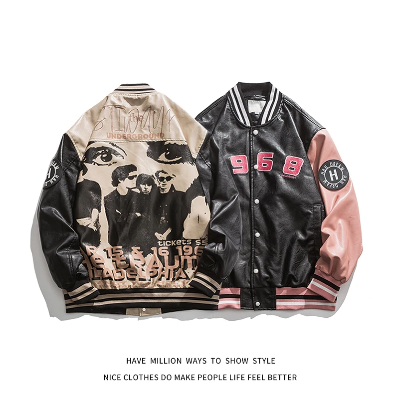 2021 New Autumn Letter Embroid Motorcycle PU Leather Jacket Men's Baseball Bomber Coat Unisex Women's Oversize Varsity Vintage
2021 New Autumn Letter Embroid Motorcycle PU Leather Jacket Men's Baseball Bomber Coat Unisex Women's Oversize Varsity Vintage