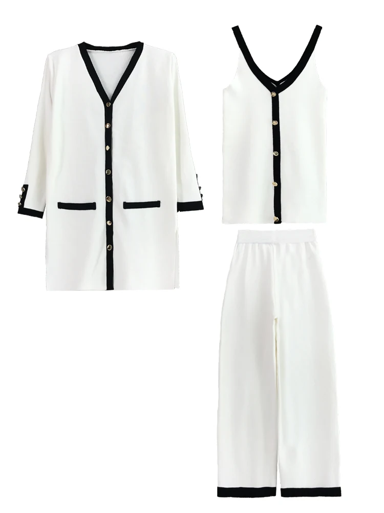 Autumn Women's elegant V Neck Vest Top+Cardigan+Wide-Leg Pants Suit Knitted 3 Pieces Set Women Casual OL Pants Set Female Set
Autumn Women's elegant V Neck Vest Top+Cardigan+Wide-Leg Pants Suit Knitted 3 Pieces Set Women Casual OL Pants Set Female Set