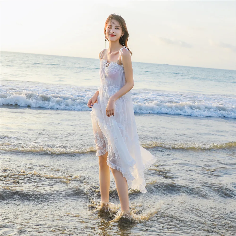Summer Women Holiday Elegant Beach Dress Mid-Calf Dresses Mesh Lace Wedding Party Spaghetti Strap V-Neck Backless Girls Dresses 
Summer Women Holiday Elegant Beach Dress Mid-Calf Dresses Mesh Lace Wedding Party Spaghetti Strap V-Neck Backless Girls Dresses