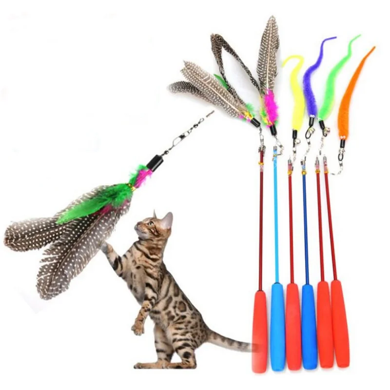 1PC Cat Toys Soft Colorful Feather Bell Rod Toy For Kitten Funny Playing Interactive Pet Supplies Home Suppl | Дом и сад