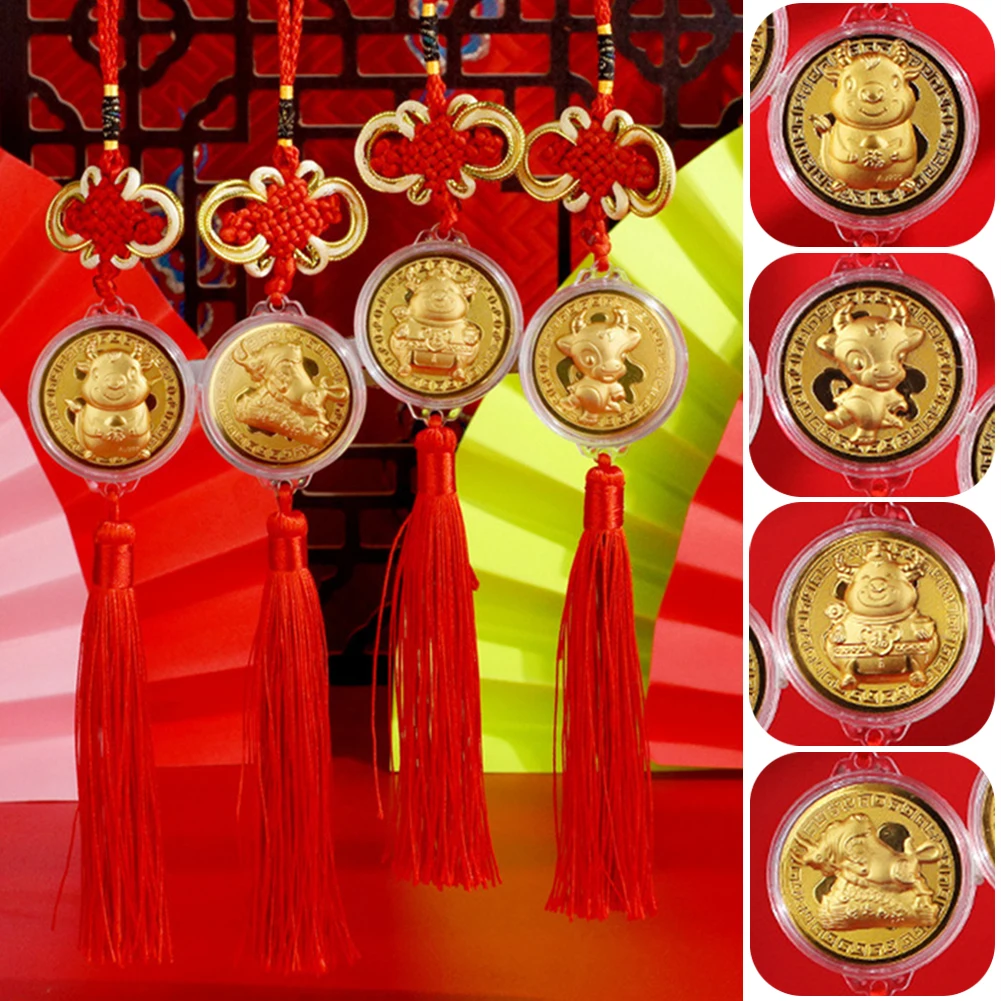 Chinese New Year Decoration Year of The Ox Hanging Lucky Coin Gold Foil with Chinese Knot Spring Festival Pendants
Chinese New Year Decoration Year of The Ox Hanging Lucky Coin Gold Foil with Chinese Knot Spring Festival Pendants