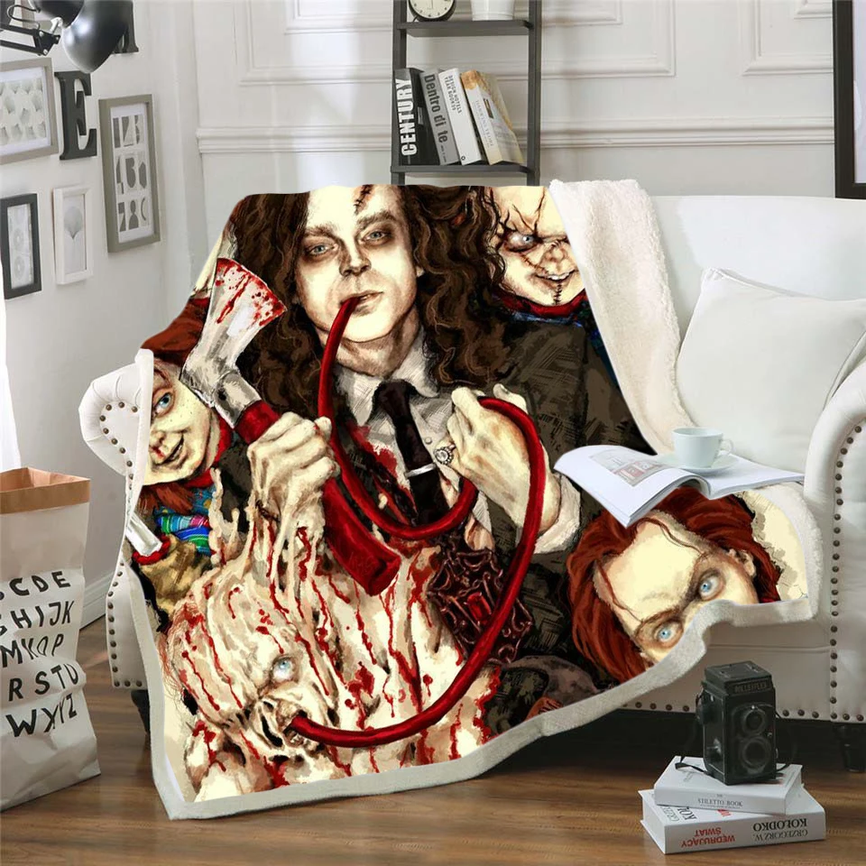 Newest Horror Movie Child of Play Character Chucky Blanket Gothic Sherpa Fleece Wearable Throw Blanket Microfiber Bedding 04
Newest Horror Movie Child of Play Character Chucky Blanket Gothic Sherpa Fleece Wearable Throw Blanket Microfiber Bedding 04