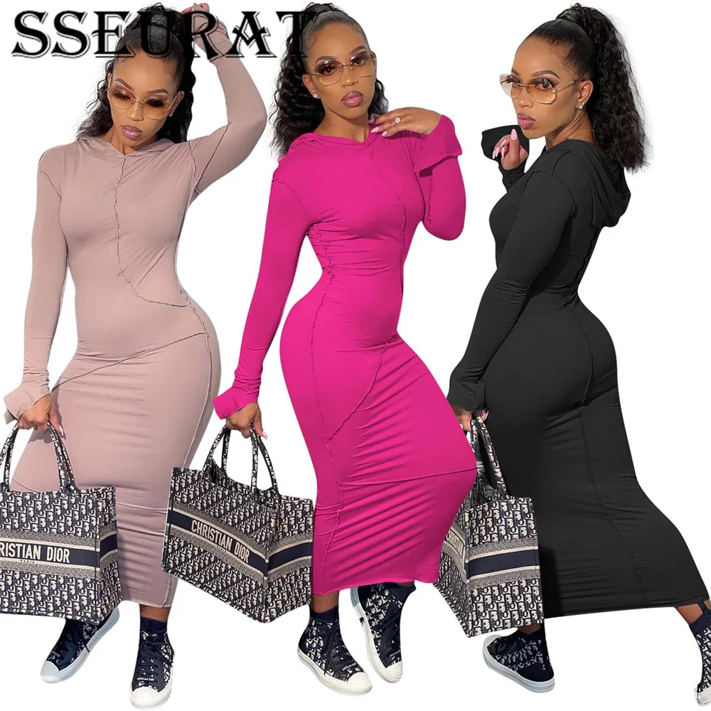 SSEURAT Autumn Winter Solid Women Long Dress Casual Streetwear Long Sleeve Hooded Maxi Midi Dresses
SSEURAT Autumn Winter Solid Women Long Dress Casual Streetwear Long Sleeve Hooded Maxi Midi Dresses