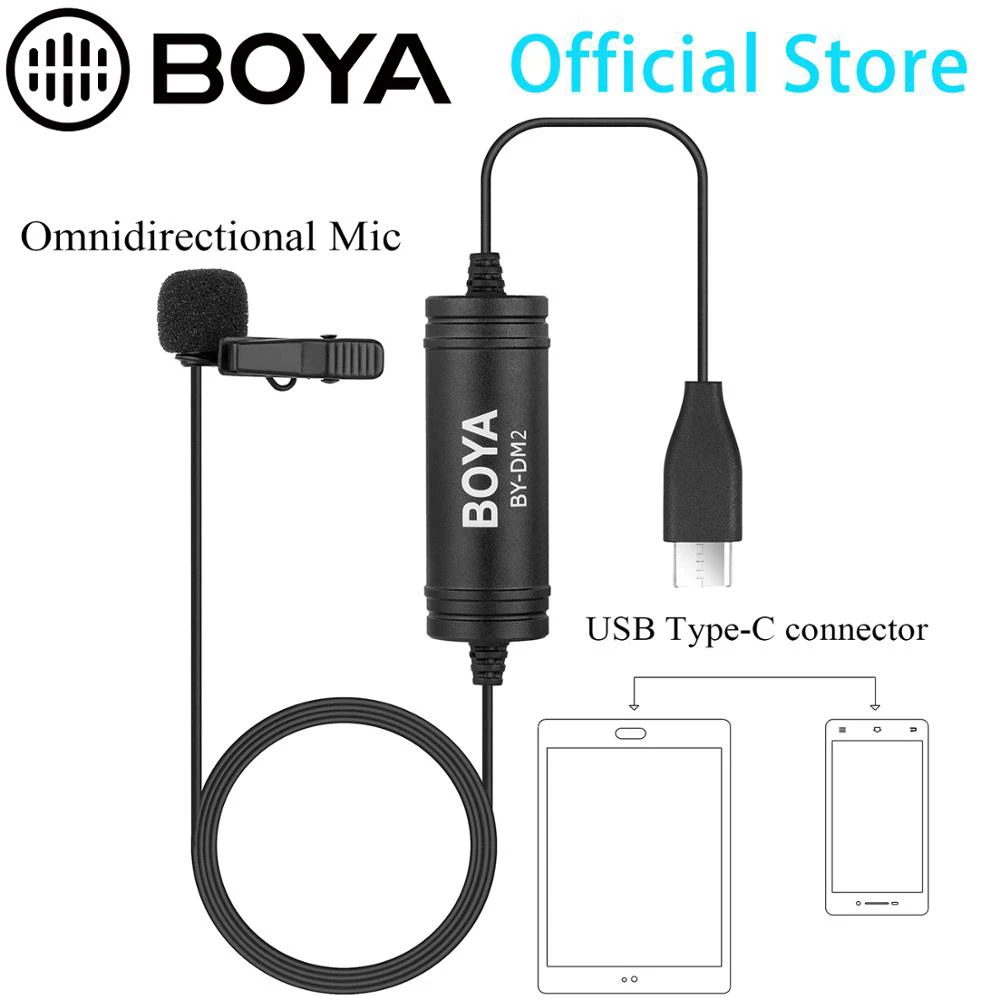 Петличный микрофон BOYA с креплением интерфейсом USB Type-C для смартфонов Android Huawei Mate 10