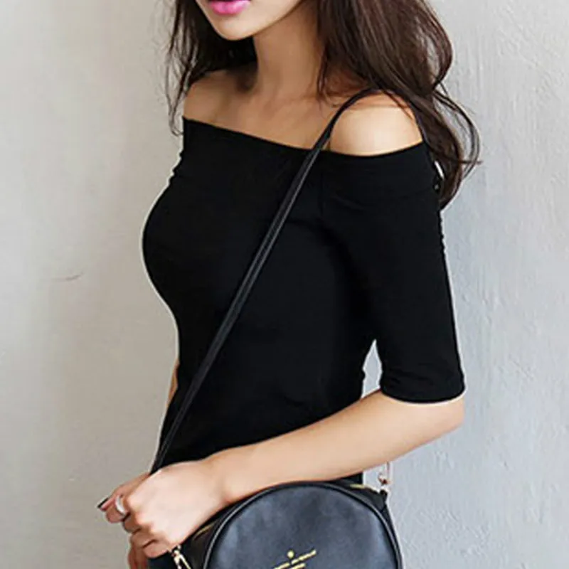 Skin-friendly Streetwear T-Shirt For Women Sexy Short sleeve Fashion Shirt Cosy Casual Slim Fitness Elastic Slash Neck Tees
Skin-friendly Streetwear T-Shirt For Women Sexy Short sleeve Fashion Shirt Cosy Casual Slim Fitness Elastic Slash Neck Tees