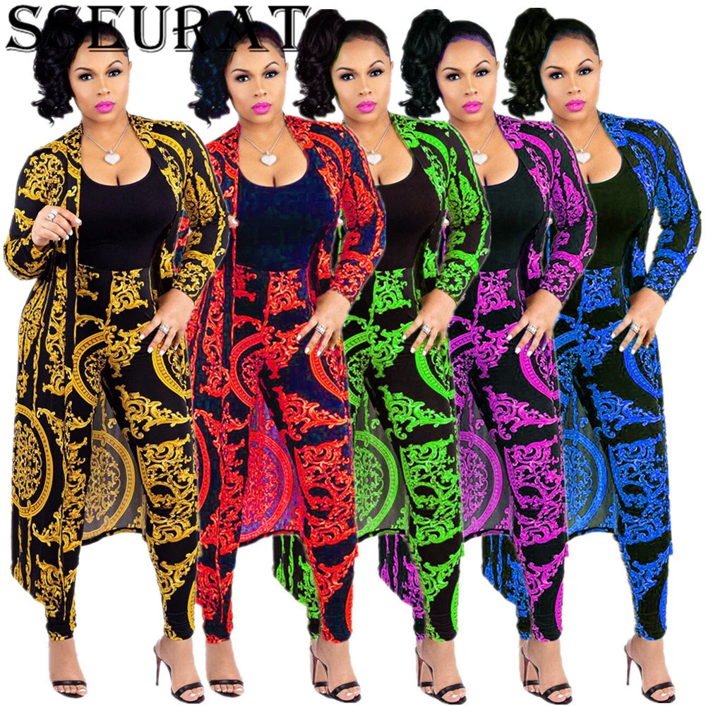 SSEURAT Autumn Women 2 Pieces Set Vintage Print High Waist Elastic Pants Long Sleeve Open Front Coat Suit
SSEURAT Autumn Women 2 Pieces Set Vintage Print High Waist Elastic Pants Long Sleeve Open Front Coat Suit