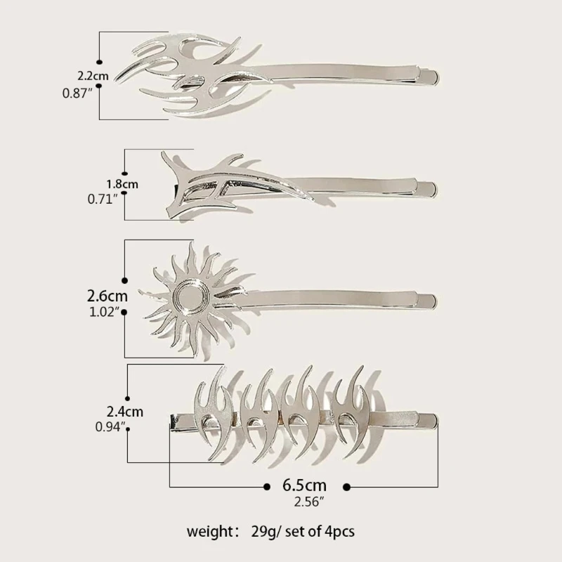 4Pcs Punk Rock Darts Metal Hair Clips Cool Girls Flame Sun Hair Barrettes Hair Pins Bobby Pin Kit for Women Hair Jewelry
4Pcs Punk Rock Darts Metal Hair Clips Cool Girls Flame Sun Hair Barrettes Hair Pins Bobby Pin Kit for Women Hair Jewelry