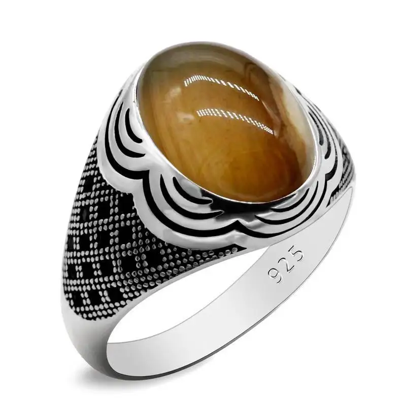 S925 Sterling Silver Inlaid Oval Natural Amber Agate Gemstone Men's Ring Turkish Antique Silver Jewelry
S925 Sterling Silver Inlaid Oval Natural Amber Agate Gemstone Men's Ring Turkish Antique Silver Jewelry