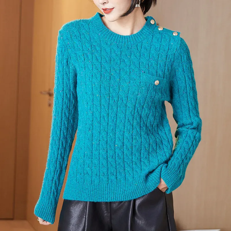 Neck Round Thick Line Sweater Women's Loose 2021 New Pullover Lazy Wind Lantern Sleeve Top Gold Buckle Fall 2021 Women
Neck Round Thick Line Sweater Women's Loose 2021 New Pullover Lazy Wind Lantern Sleeve Top Gold Buckle Fall 2021 Women