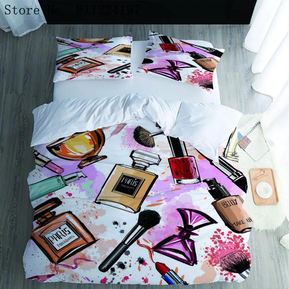 Luxury Makeup Lipstick Bedding Set Cosmetic Pink Duvet Cover Girls Women Bed Set Home Textiles Perfume Bedclothes 2/3pcs
Luxury Makeup Lipstick Bedding Set Cosmetic Pink Duvet Cover Girls Women Bed Set Home Textiles Perfume Bedclothes 2/3pcs