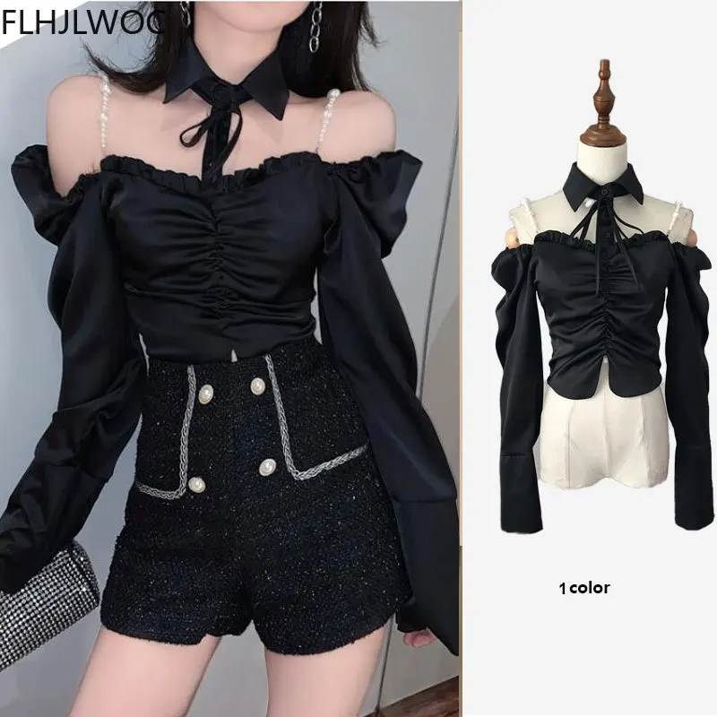 2021 Spring Women Fashion Off Shoulder Crop Tops Blusas Bling Beading Black Shirts Stand Collar Sexy Short Blouses
2021 Spring Women Fashion Off Shoulder Crop Tops Blusas Bling Beading Black Shirts Stand Collar Sexy Short Blouses