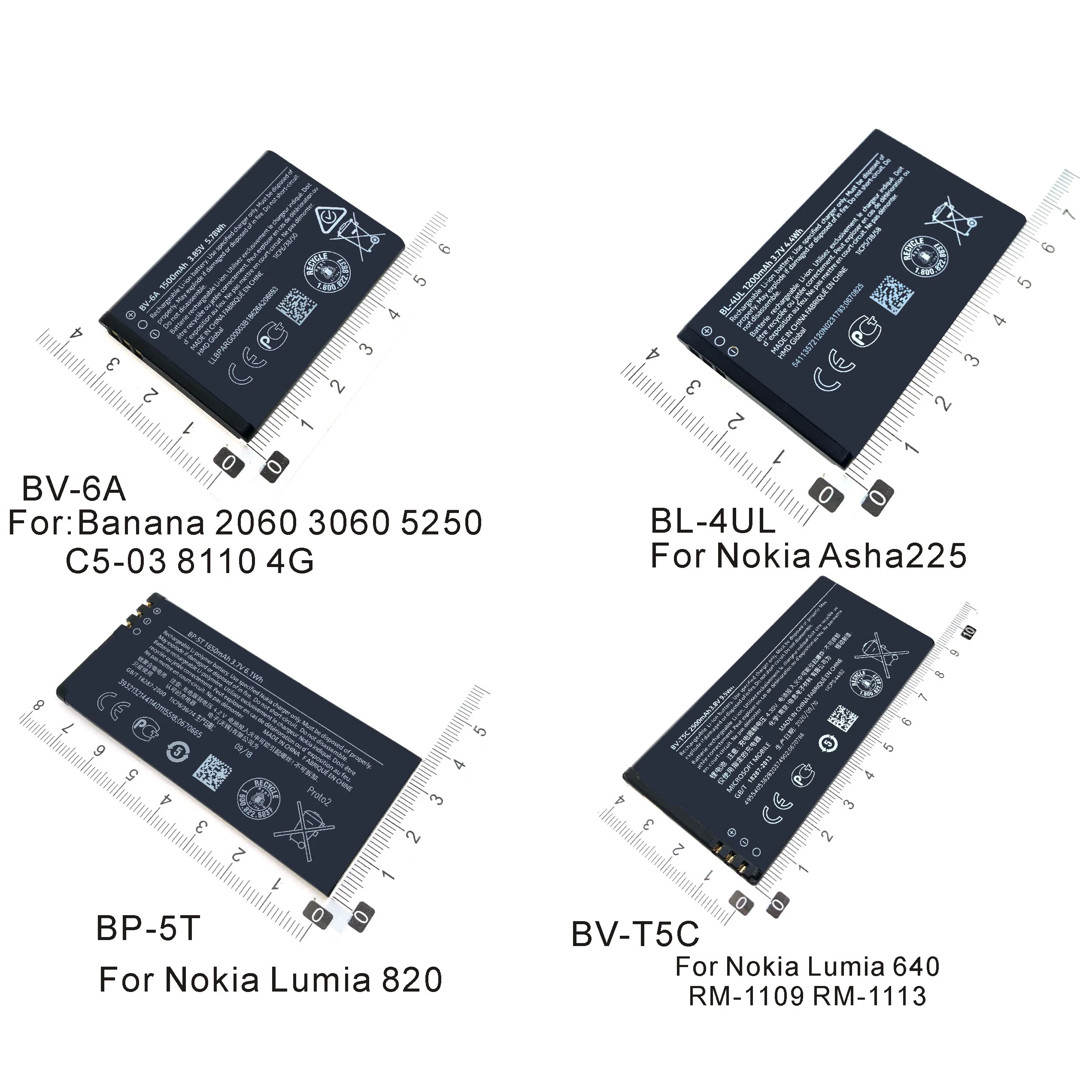 

Phone Battery BL-4UL BP-5T BV-T5C BV-6A For Nokia Asha 225 T5C Lumia 640 RM-1073 5T 820T 4UL 6A 2060 3060 Battery