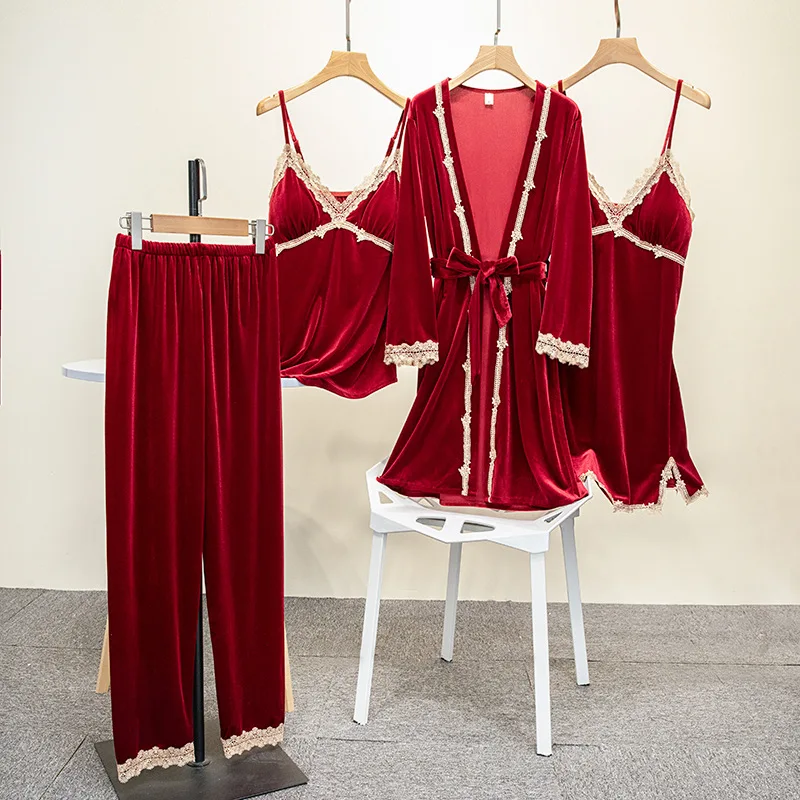 Velvet Kimono Gown Loose Sleepwear Women Pajamas 4PCS Robe Set Nightgown Autumn New Bathrobe Soft Intimate Lingerie Homewear
Velvet Kimono Gown Loose Sleepwear Women Pajamas 4PCS Robe Set Nightgown Autumn New Bathrobe Soft Intimate Lingerie Homewear