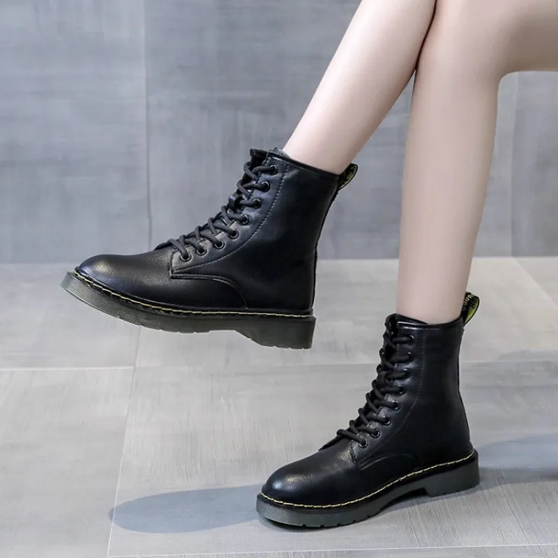 Autum Winter PU Leather Ankle Boots for Women Flat Heels Non-Slip Casual Lace-up Motorcycle Booties Woman Boots zapato de mujer
Autum Winter PU Leather Ankle Boots for Women Flat Heels Non-Slip Casual Lace-up Motorcycle Booties Woman Boots zapato de mujer