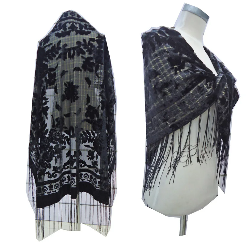 Винтажный бархатный шелковый шарф 105*105 см зимняя черная квадратная шаль Женская