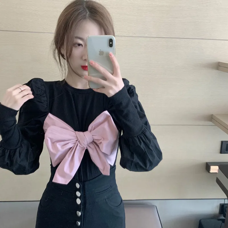 New 2021 Puff Sleeve Bowknot Slim Fitting Tops Blouse Women Long Sleeve Pullover Cute Kawaii Top Shirt Women Blouses Black
New 2021 Puff Sleeve Bowknot Slim Fitting Tops Blouse Women Long Sleeve Pullover Cute Kawaii Top Shirt Women Blouses Black